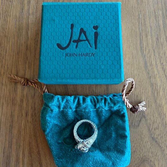 JOHN HARDY STERLING SILVER DYED CHALCEDONY & PYRITE CROCODILE JAI COCKTAIL RING - Picture 12 of 13